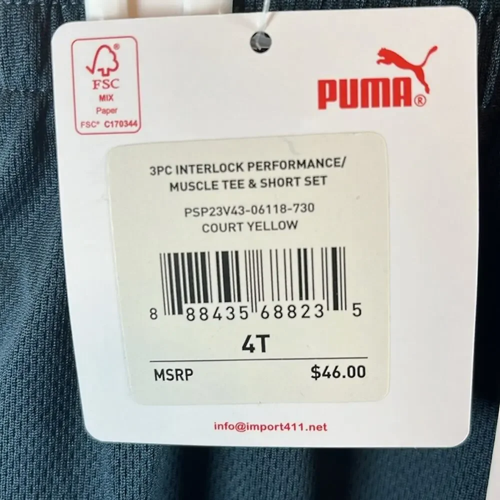 Puma Boy 3 Pieces Sportswear Fit Brand Logo Jersey Set, Yellow/White/Grey 4T